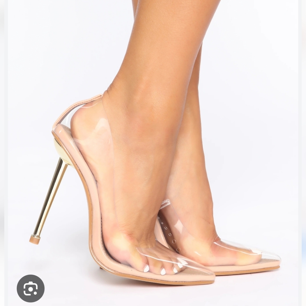 PLT Pretty Little Thing Clear Plastic PVC Pointed Toe High Heels 6